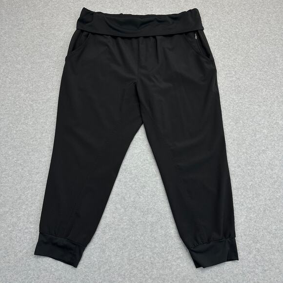 Fabletics Labaree Jogger Pants WMNS 2XL Black High Rise Fold Over Waist Cropped - Picture 1 of 13